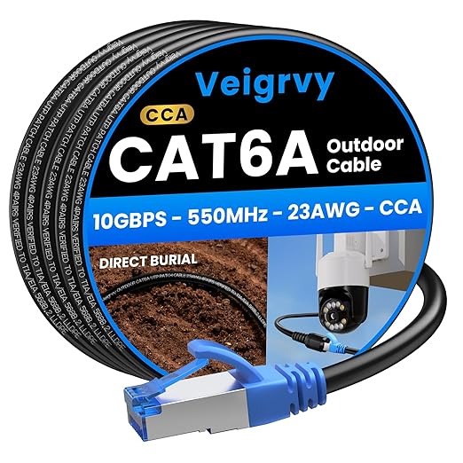 Cat6A Outdoor Ethernet Cable 50 ft Supports POE, 23AWG 550MHz high-Speed CAT6A by EthernetCable