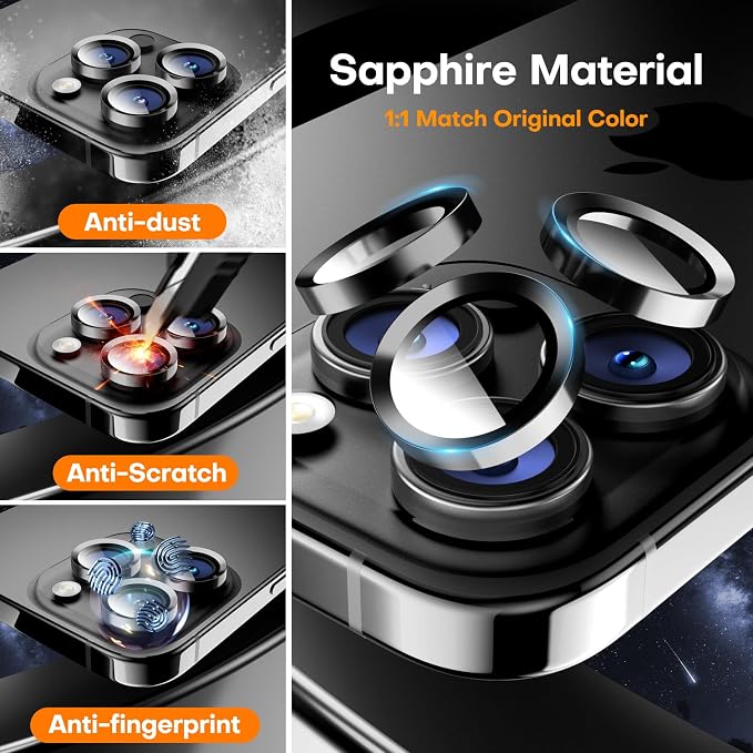 for iPhone 15 Pro/15 Pro Max Camera Lens Protector, Tempered Glass Screen - Image 3
