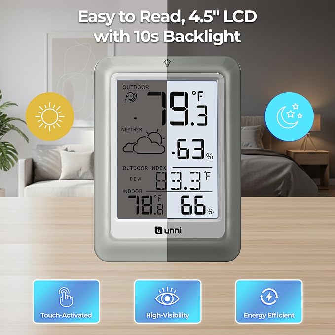 Indoor Outdoor Thermometer Hygrometer Wireless Weather Station, Temperature - Image 5