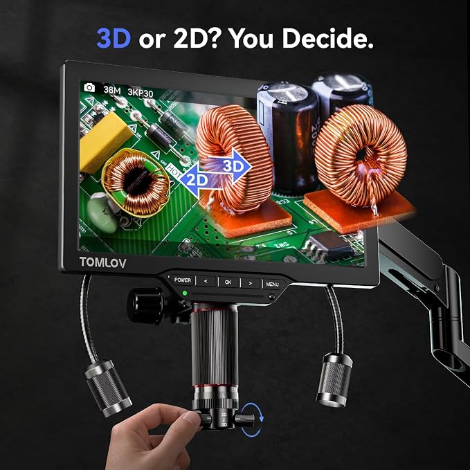 TOMLOV 3D Digital Soldering Microscope: Magnetic Dual Lens Micro Scope TM3K-3D - Image 2