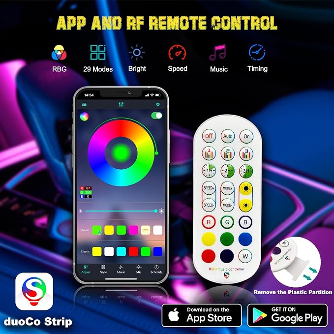 Jushope Interior Car LED Strip Lights, RGB USB Car Ambient Lighting - Image 3