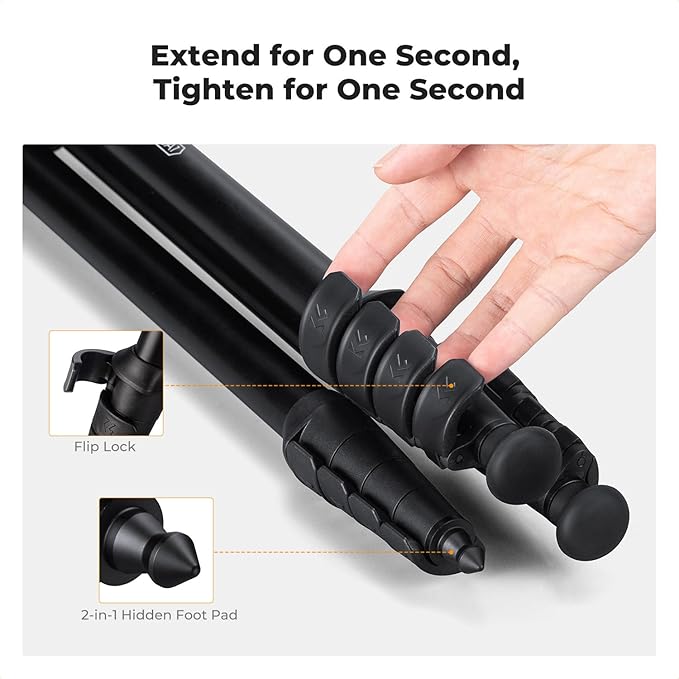 K&F CONCEPT 63" Aluminum Travel Tripod - Image 4
