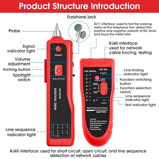 Cable Tracer Ethernet Network Cable Tester RJ45 RJ11 - Image 2