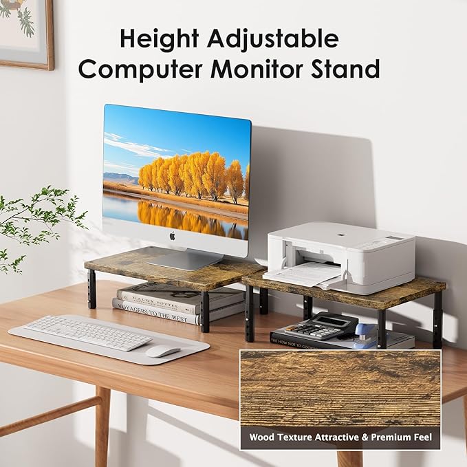 ECOLOVI Adjustable Wood Computer Monitor Stand Riser - Image 3