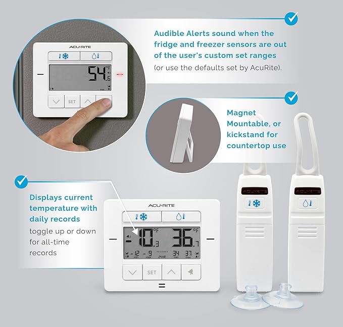AcuRite Matte White Digital Wireless Fridge and Freezer Thermometer - Image 2