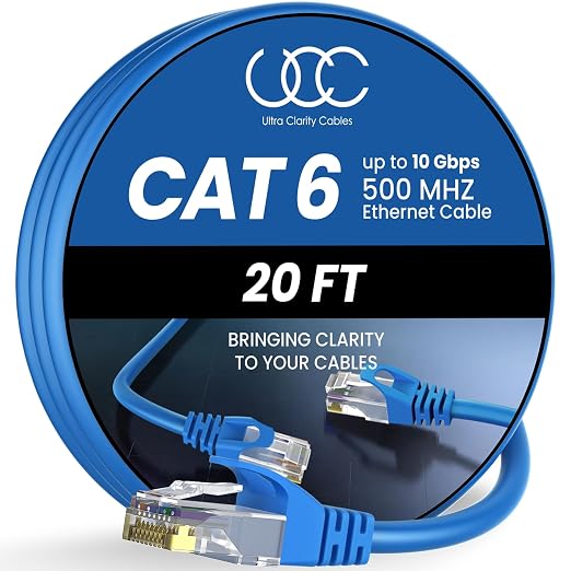 Cat 6 Ethernet Cable 20 ft, 10Gbps High Speed Ethernet Cable, Internet Cable by UltraClarityCables