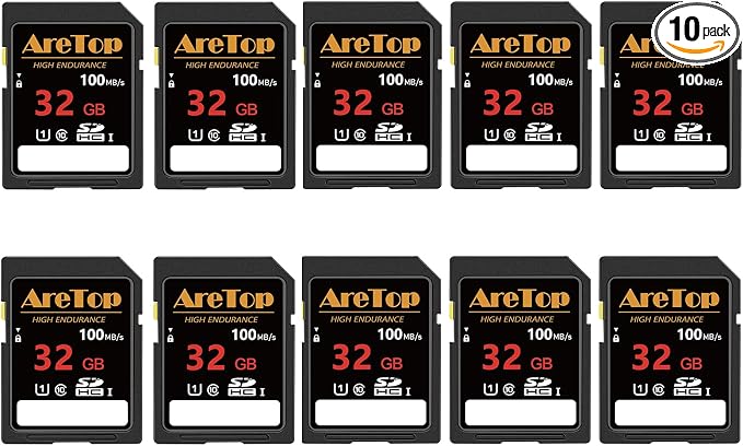 AreTop SD Card 32GB, 10 Pack UHS-I Class 10 SDHC Memory Card, 10 Pack 32GB Full by AreTop