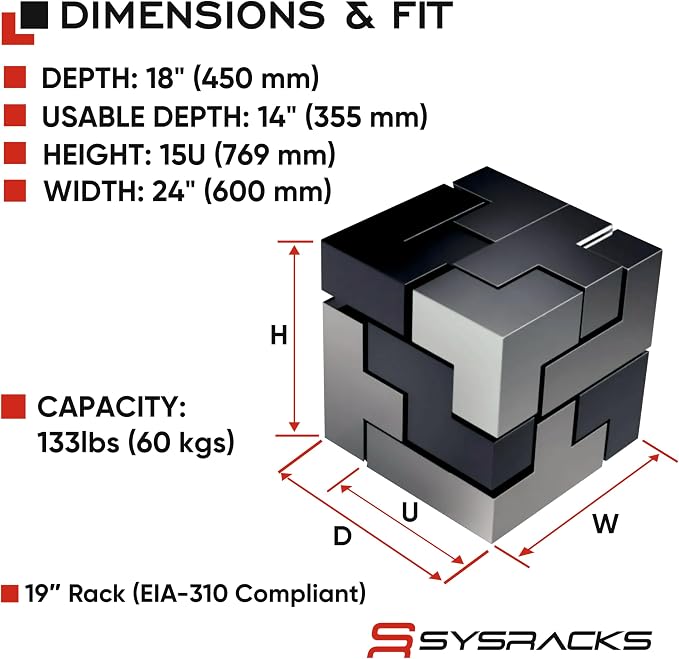 15U Wall Mount Server Rack Cabinet – 19" Network Rack Enclosure, PDU & Shelf - Image 3