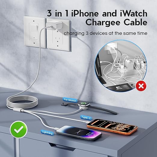 Upgraded Apple Watch Charger, 3 in 1 Multi Charging Cable 6FT, Magnetic Fast - Image 2