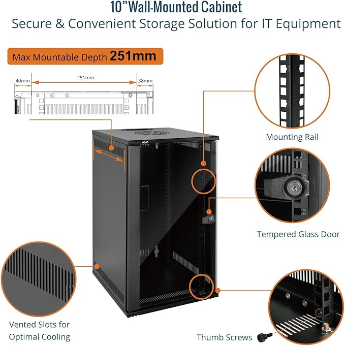 Tecmojo 12U 10 inch Rack, Wall Mount Network Cabinet Set, 12.3W x 13D x 22.3H- - Image 3