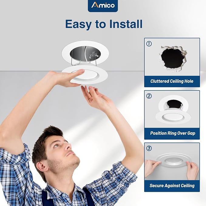 Amico 6 Pack Goof Rings for 6 Inch Recessed Lights, Can Light Trim Ring Cover - Image 4