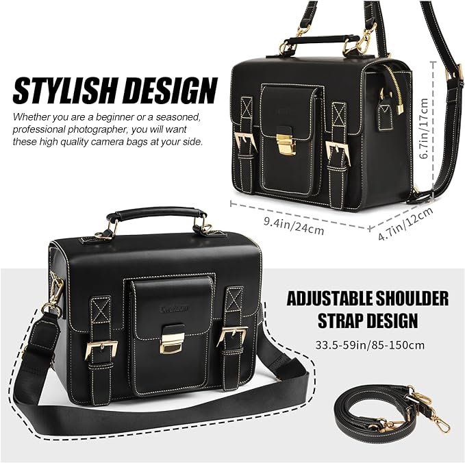 Cwatcun Leather Camera Bag Compact Shoulder Bag - Image 6