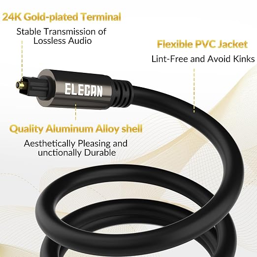 Elecan Optical Audio Cable 10 Ft/2 Pack Digital Audio Toslink Cable Cord-Fiber - Image 3