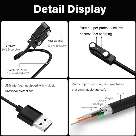 Smart Watch Charger 4mm, Strong Magnetic Universal Charger, USB Charging Cable - Image 4