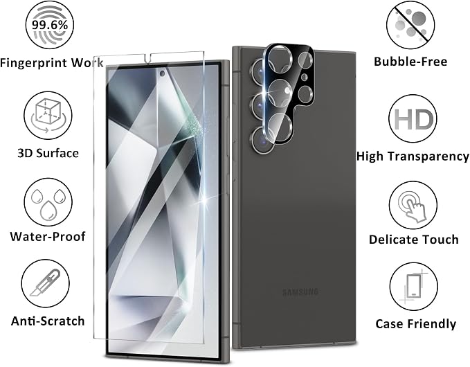V-PORYADKU 3 Pack for Samsung Galaxy S24 Ultra Screen Protector, 9H Tempered - Image 8