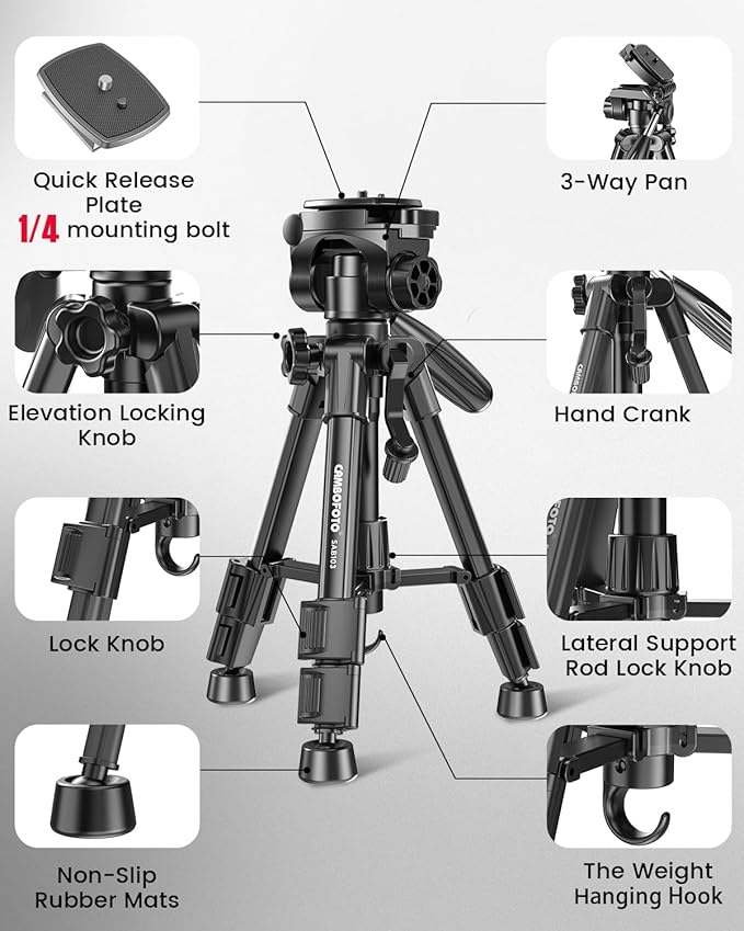 CAMBOFOTO 30"-Camera-Tripod, Porfessional Aluminum Heavy Duty Tripod Stand - Image 4