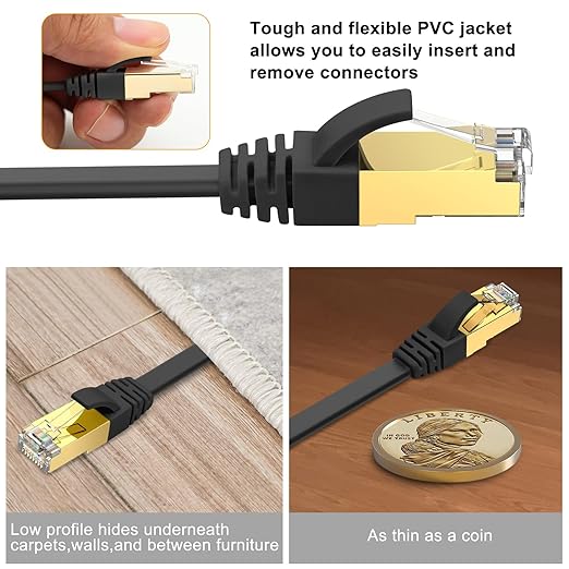 Ercielook CAT8 Ethernet Cable 50 ft High Speed, Shielded Flat Internet Cable - Image 5