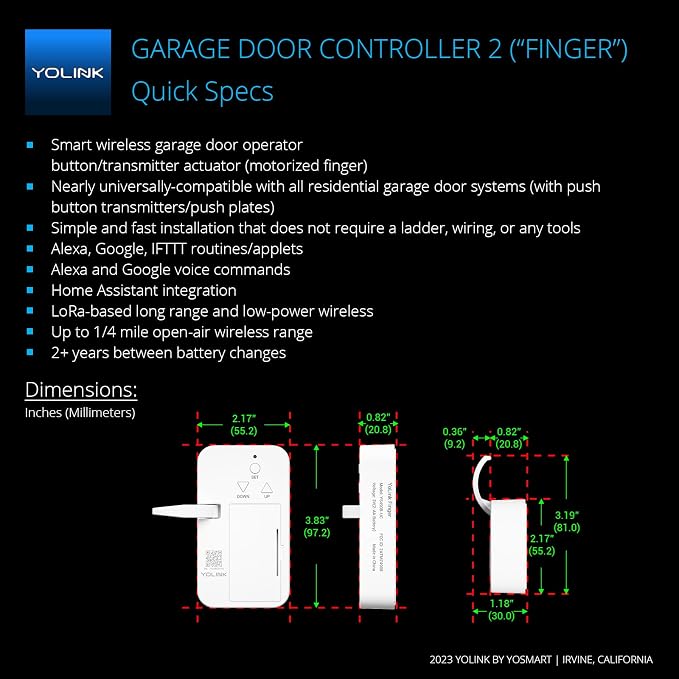YoLink Finger - Remote Control Existing Garage Door Opener, 1/4 Mile World's - Image 2