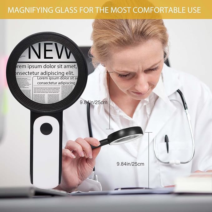JMH Magnifying Glass with Light, Handheld Large Magnifying Glass 18LED Cold and - Image 6