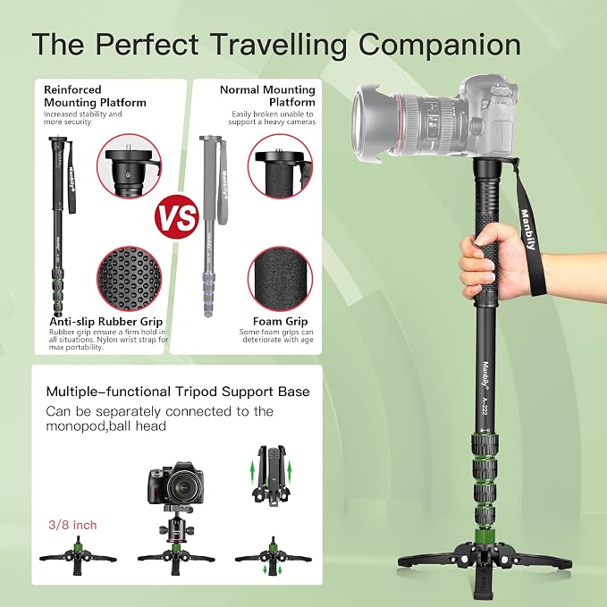 Manbily Camera Monopod with Feet, Aluminum Portable Travel Monopod with - Image 2