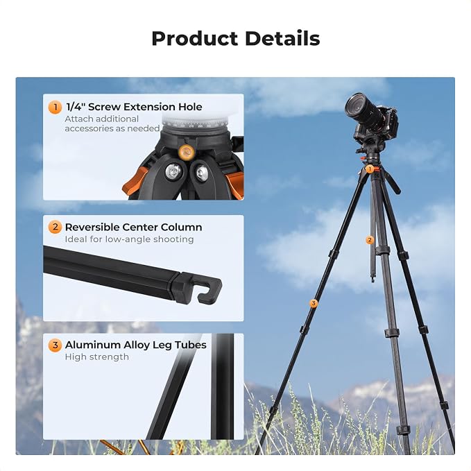 K&F CONCEPT 73” Camera Tripod - Image 5