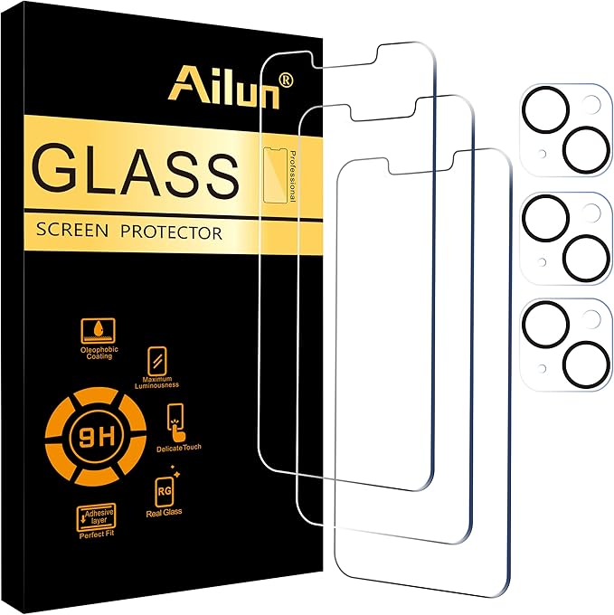 Ailun 3 Pack Screen Protector for iPhone 14 + 3 Pack Camera Lens Protector by Ailun