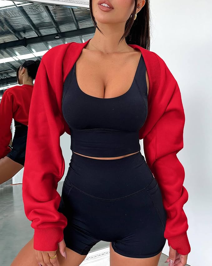 Zwurew Women's Bolero Shrug Long Sleeve Cropped Sweatshirt - Image 2