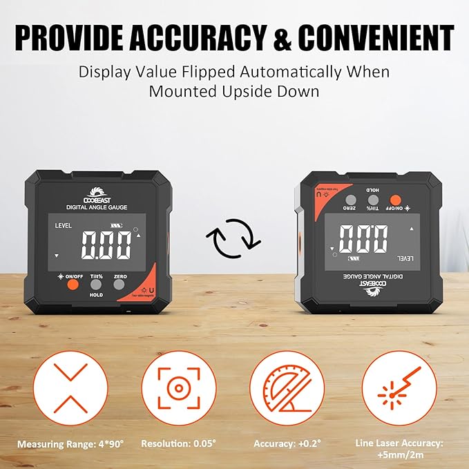 Digital Angle Finder with Laser, 4-Side Magnetic Digital Angle Gauge, - Image 4