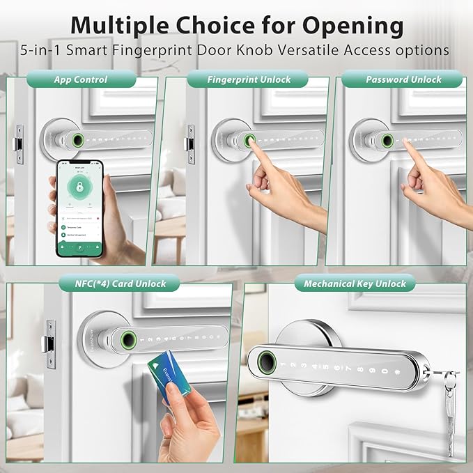 Smart Door Lock with Knob, Keyless Entry Door Locks with Handle, Fingerprint - Image 2