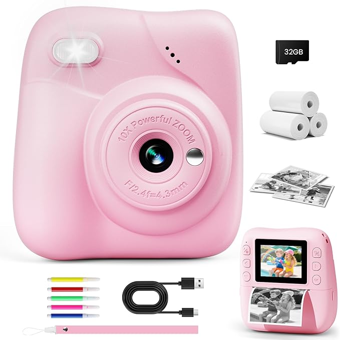 Kids Camera Instant Print, 1080P HD Kids Instant Camera by CAMCLID
