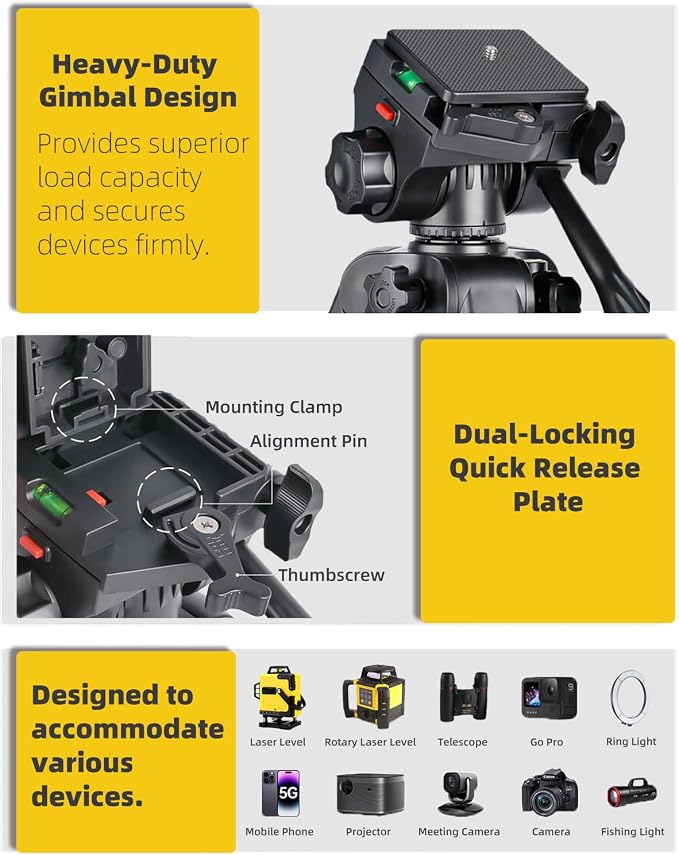 60 Inches Heavy Duty Aluminum Tripod, 0.8mm Thick Laser Level Tripod - Image 7