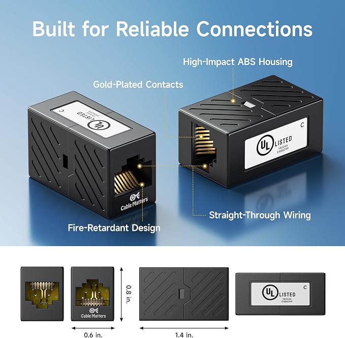 Cable Matters 2-Pack 10Gbps Cat 6 Ethernet Coupler in Black, Compatible - Image 4