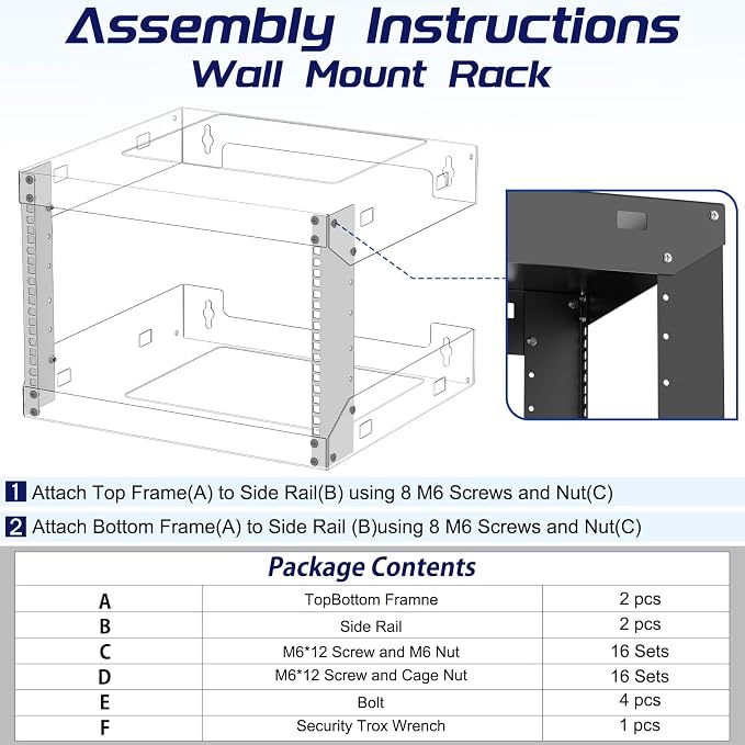 6U Wall Mount Open Frame 19 Inch Server Equipment Network Cabinet 18 inches - Image 5