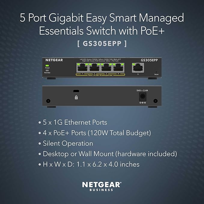NETGEAR 5 Port PoE Gigabit Ethernet Easy Smart Managed Essentials Switch - - Image 2