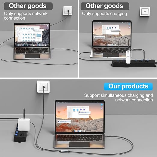 USB C to Ethernet Cable with Charging 15 Feet, USB-C Male 100W PD & Gigabit LAN - Image 5