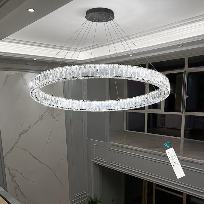 HAIXIANG Modern Crystal Chandelier Dimmable Large Ring LED Pendant Lights - Image 3
