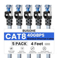 BUSOHE Cat 8 Ethernet Cable 4 FT 5 Pack, Nylon Braided High Speed Heavy Duty by BUSOHE