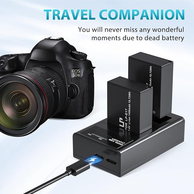 LP LP-E17 Battery Charger, LCD Display & USB-C Dual Slot Charger Compatible - Image 6