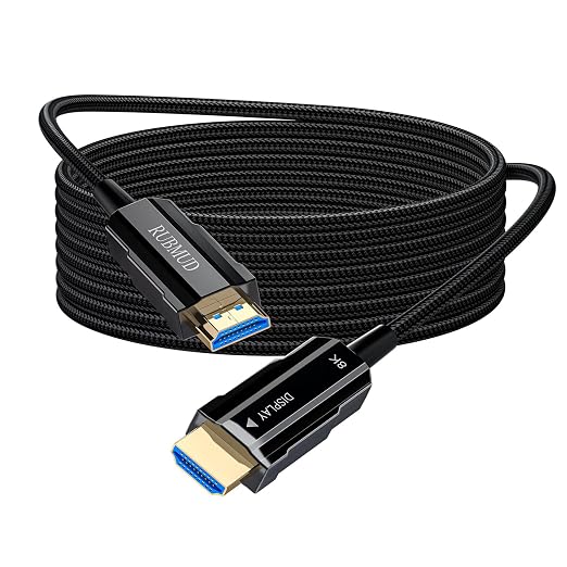 8K Long HDMI 2.1 Cable 25ft, Fiber Optic HDMI Cable Braided Cord, High Speed by RUBMUD
