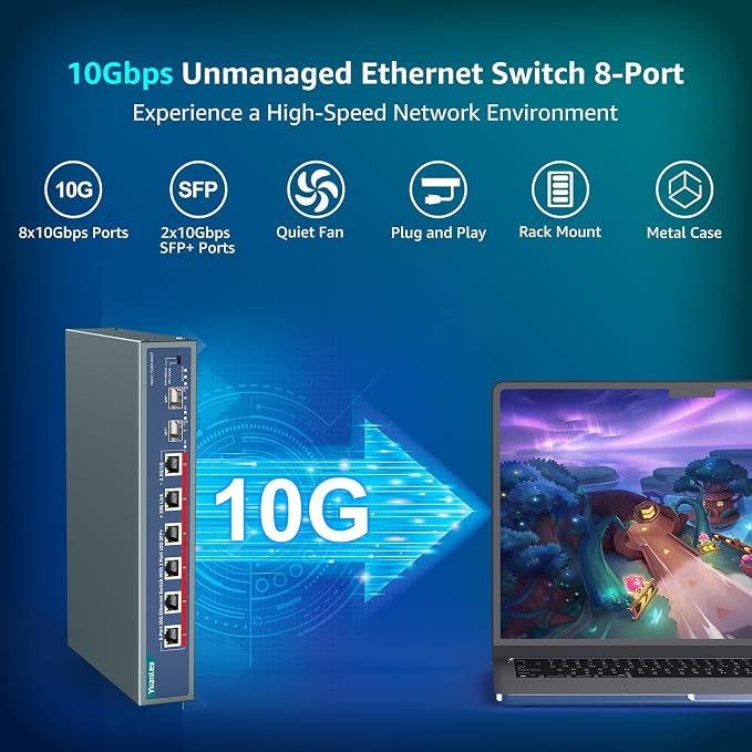YuanLey 8-Port 10G Ethernet Switch, 6 x 10Gbps RJ45 Ports, 2X 10Gbe SFP+ Ports - Image 2