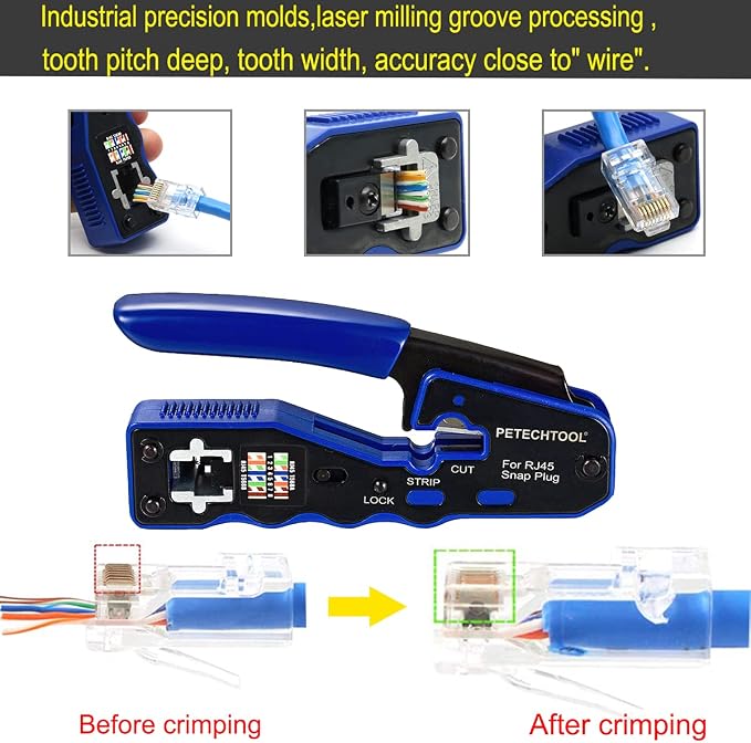 RJ45 Crimp Tool Kit Ethernet Crimping Tool Wire Crimper Stripper Cutter - Image 3