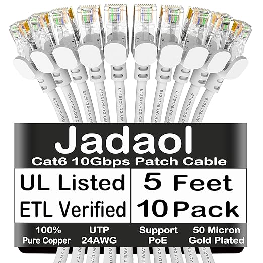 Jadaol Cat 6 Ethernet Cable 5ft 10Pack, Outdoor&Indoor, 10Gbps Support Cat8/7 by Jadaol