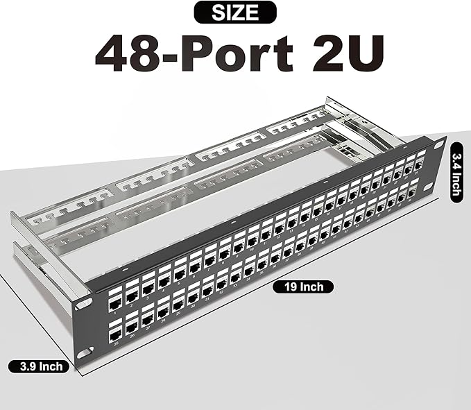 Jadaol 48-Port Shielded Cat6A Patch Panel, 19” 2U Rackmount/Wall Mount - Image 6