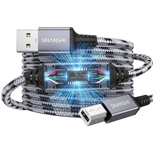 SNANSHI Active Printer Cable 50ft, Nylon Braided Heavy Duty USB 2.0 Type A to B by SNANSHI
