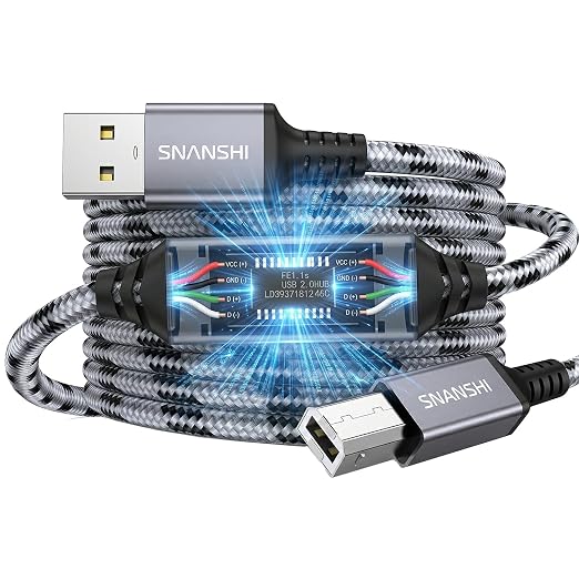 SNANSHI Active Printer Cable 40ft, Nylon Braided Heavy Duty USB 2.0 Type A to B by SNANSHI