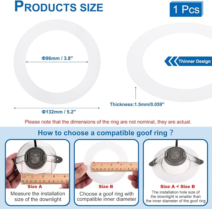 PATIKIL 3.8" ID 5.2" OD Plastic Trim Ring, Ceiling Light Goof Rings Matte - Image 2