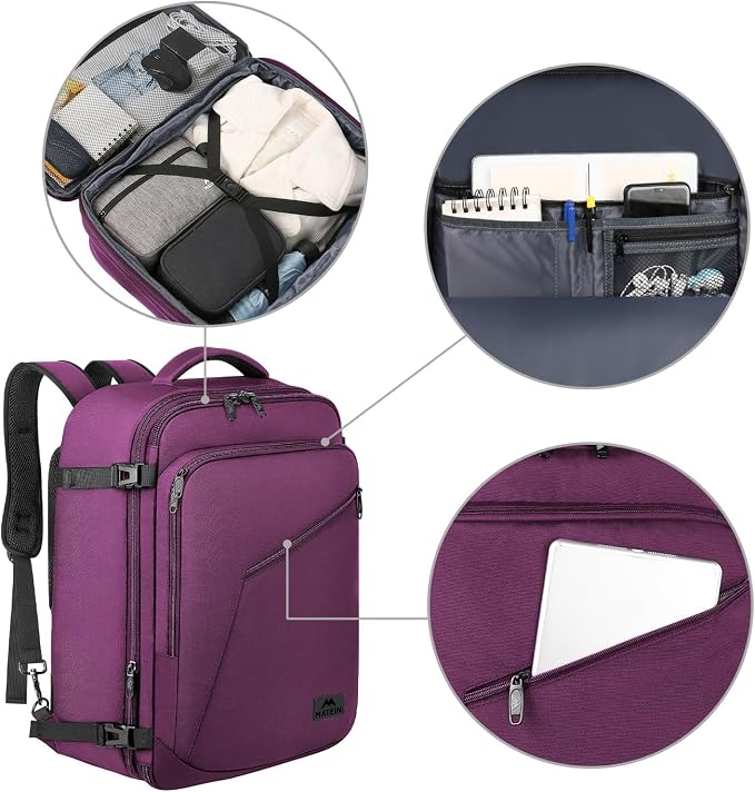 MATEIN Large Purple Travel Backpack, Water Resistant Airplane Backpack - Image 8