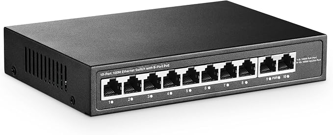 10 Port Mini PoE Switch with 8 PoE+, 2 Uplink, 10/100Mbps Ethernet, 120W by YuLinca