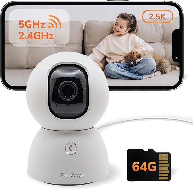 SensForge 2.5K Pan-Tilt Security Camera, 360° Dual-Band WiFi Camera by SensForge