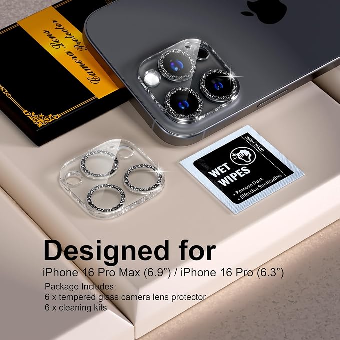 for 6 Pack iPhone 16 Pro/iPhone 16 Pro Max Camera Lens Protector 9H Tempered - Image 2